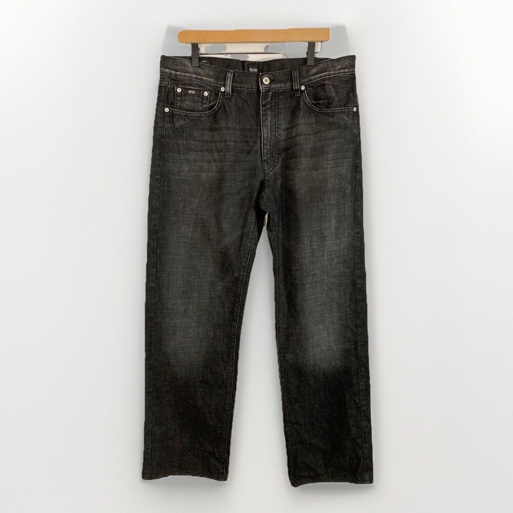 Hugo Boss Texas Jeans Mens 36x31 Black Straight Fit Cotton Denim 5 Pocket
